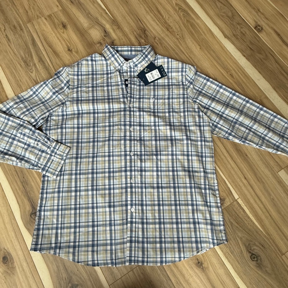 CHAPS Men's Skyway Plaid Button Down Shirt Stretch Long Sleeve XL